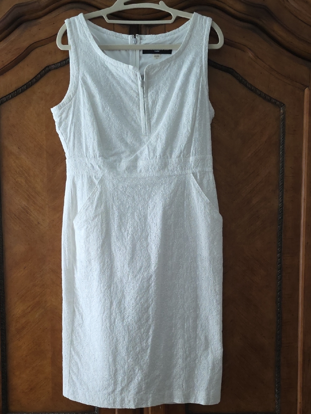 Karl Lagerfeld White Eyelet Midi Sheath Dress